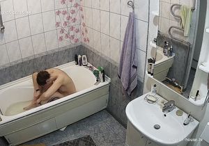 Girl relaxes in bathroom thinking she is alone there