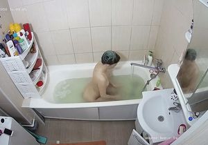 Gal relaxes in the shower not knowing I spy on her