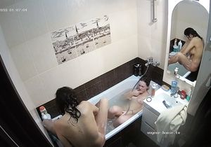 Naughty girl joins my slutty roommate in bathroom