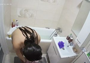 I spy on female roommate who relaxes naked in shower