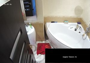 Skinny stepsister begins day by washing head in shower