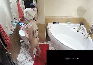 Skinny stepsister begins day by washing head in shower