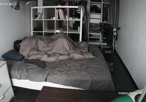 Aroused roommate sneakily fucks chick under blanket