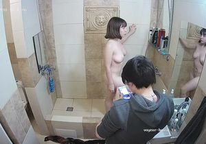Hottie with perky boobs poses for me in the shower