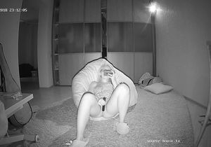 Blonde with glasses toys wet pussy opposite my cam