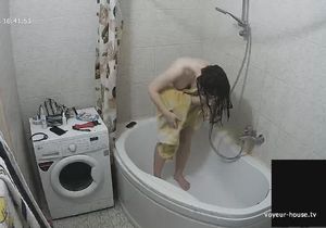 My sexy roommate begins morning by taking shower