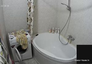 Pretty brunette takes shower before going to sleep