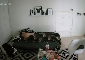 Two young lovers experience sneaky sex on the couch