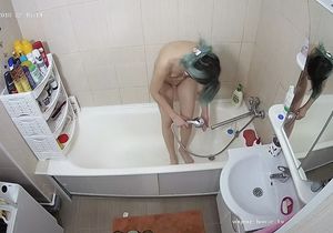 Love with dyed hair takes shower on my hidden camera