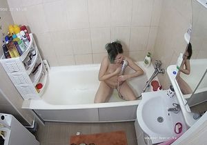 Love with dyed hair takes shower on my hidden camera