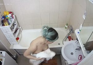 Love with dyed hair takes shower on my hidden camera