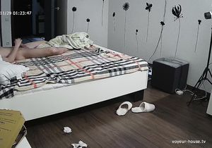 My teen stepdaughter has fun with young man in bed