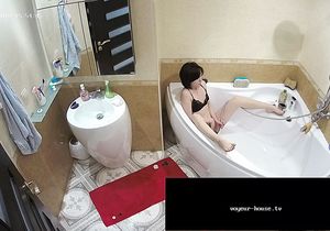 Hottie relaxes solo in bathroom while I jerk off