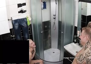 Young man and girl don't know I film them in shower