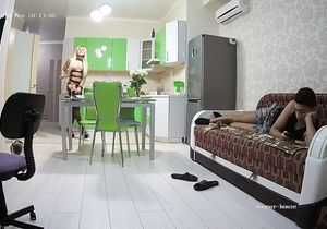 Chubby blonde in stockings is fucked in my apartment