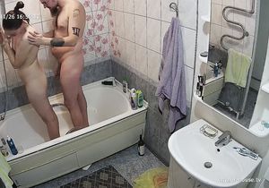 Cock gets hard as I see naked teen and guy in bathtub