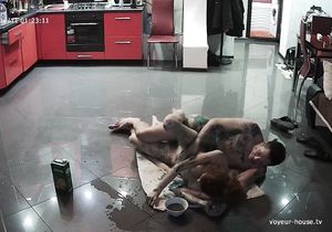 My friends cover their bodies with paint in the kitchen