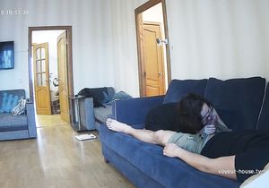 Cutie with glasses strokes and sucks my mate's cock