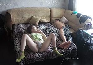 My babe in green socks masturbates next to out roommate