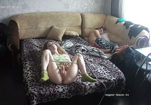 My babe in green socks masturbates next to out roommate