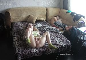 My babe in green socks masturbates next to out roommate