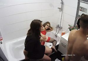 Loved girl in guard uniform helps tenant cum in bathroom