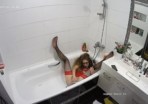 Loved girl in guard uniform helps tenant cum in bathroom