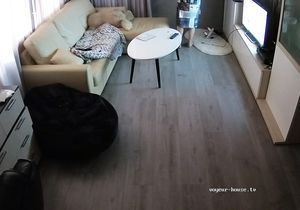 My sexy babe masturbates for me in the living room