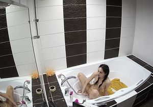 Chick has small vibrator to cum but I have camera to spy