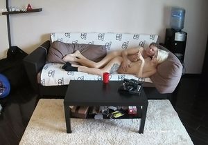 Excitement fills me when I watch naked couple lying on my couch