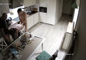 My hidden camera films nude girl taking two cocks