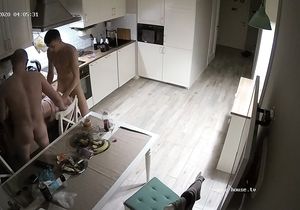My hidden camera films nude girl taking two cocks
