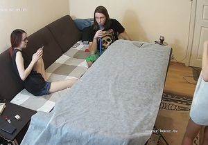 Guys are watching naked massage while I'm peeping on them
